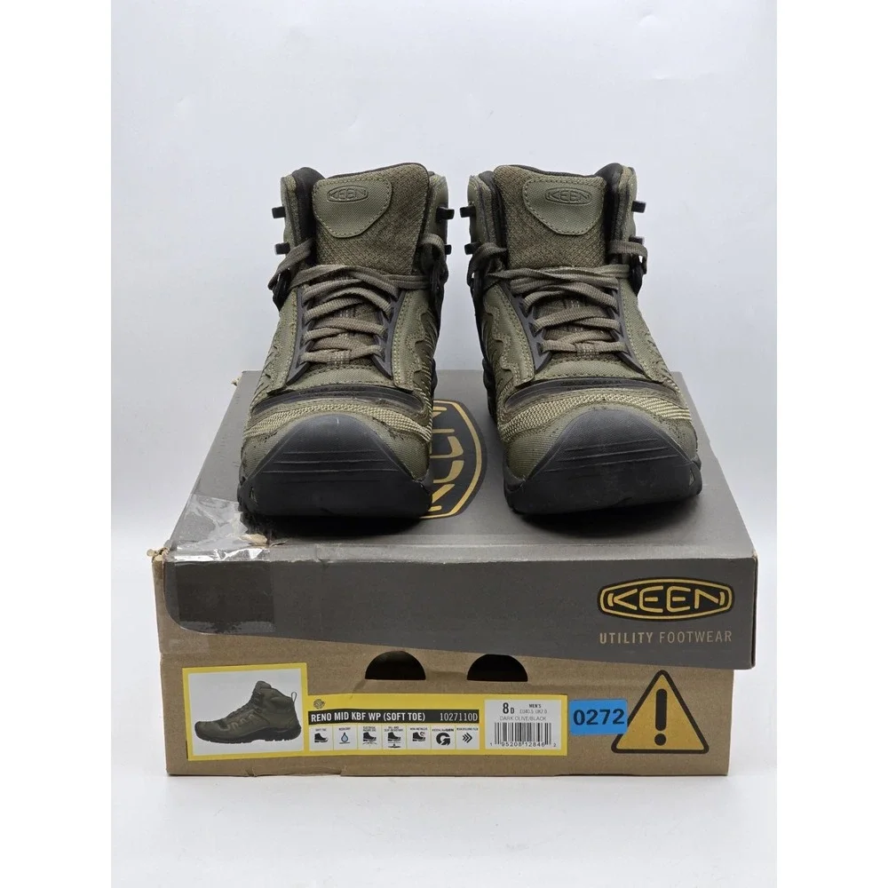 KEEN Utility Reno Mid Height Soft Toe‎ Athletic Work Boot Sz 8D Olive/black